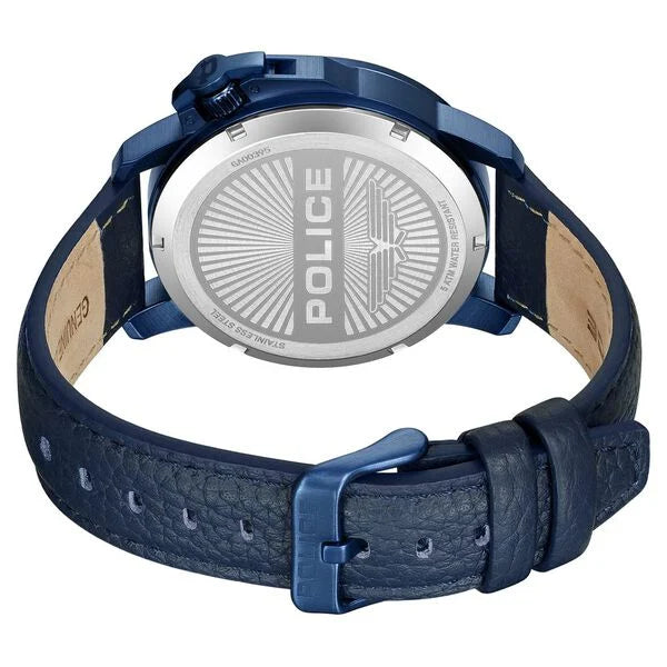 Police Quartz Analog Blue Dial Blue Leather Strap Watch For Men