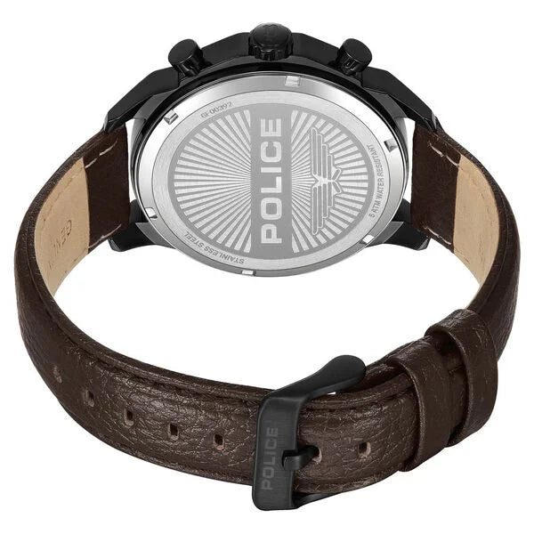 Police Quartz Multifunction Grey Dial Brown Leather Strap Watch for Men