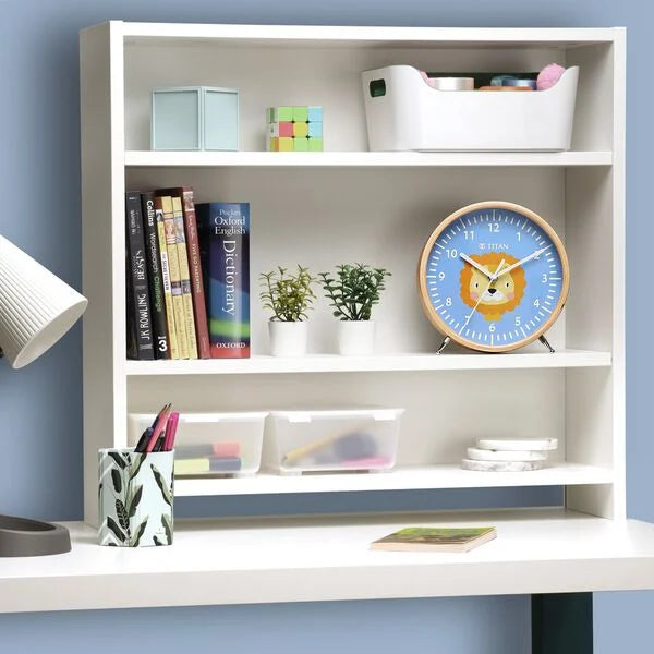 Titan Wooden Shelf Clock for Kids with a Lion Cartoon Print on Dial