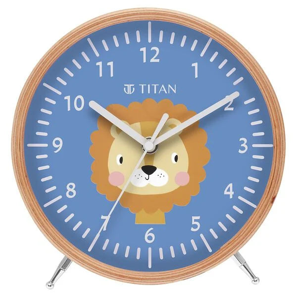 Titan Wooden Shelf Clock for Kids with a Lion Cartoon Print on Dial
