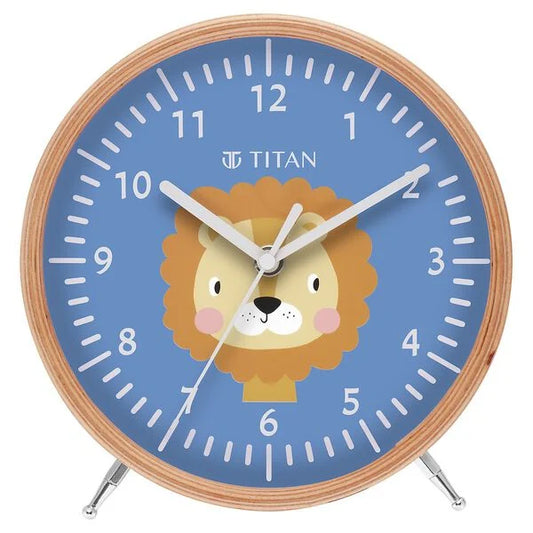 Titan Wooden Shelf Clock for Kids with a Lion Cartoon Print on Dial