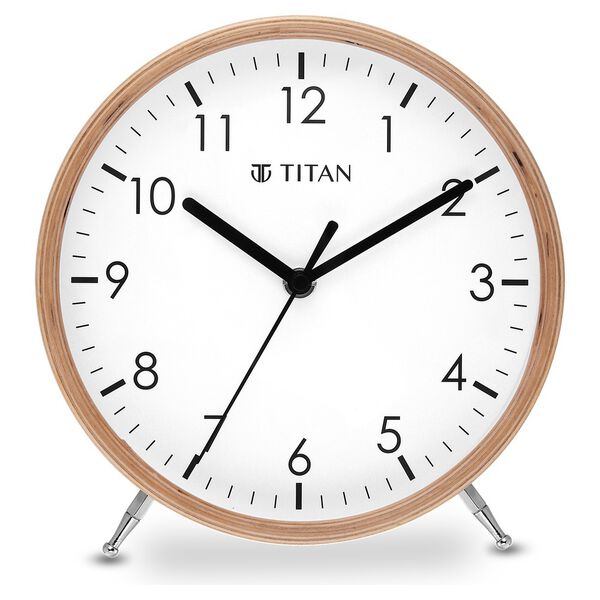 Titan Wooden Shelf Clock White Dial with Silent Sweep Technology