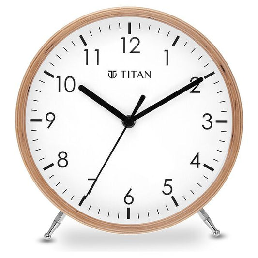 Titan Wooden Shelf Clock White Dial with Silent Sweep Technology