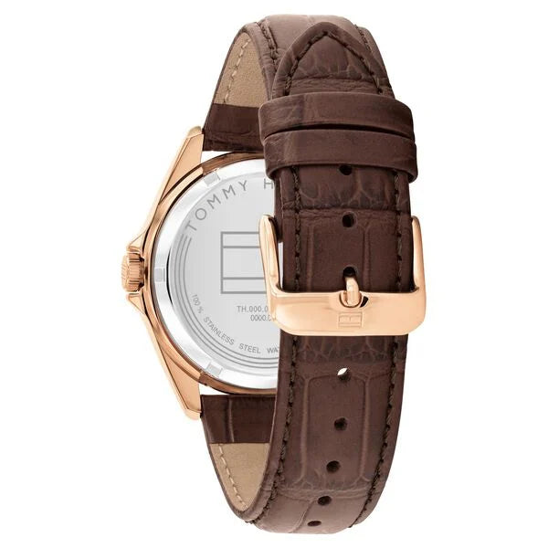 Tommy Hilfiger Automatic Automatic Blue Dial Brown Leather Strap Watch For Men
