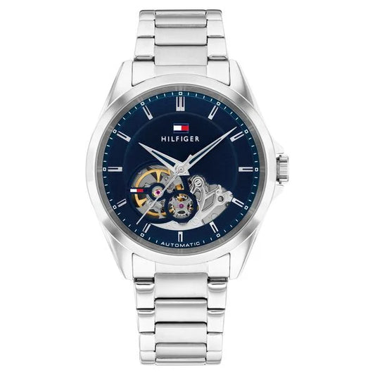 Tommy Hilfiger Automatic Automatic Blue Dial Silver Stainless Steel Strap Watch For Men