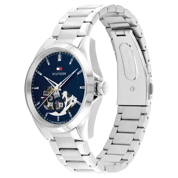 Tommy Hilfiger Automatic Automatic Blue Dial Silver Stainless Steel Strap Watch For Men