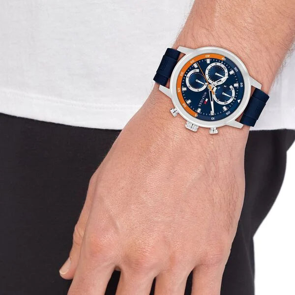 Tommy Hilfiger Quartz Chronograph Black Dial Black Silicone Strap Watch For Men