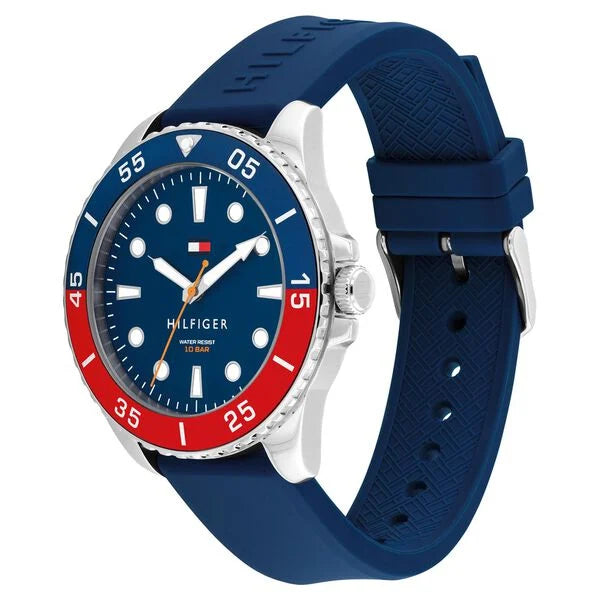 Tommy Hilfiger Quartz Analog Blue Dial Blue Silicone Strap Watch For Men