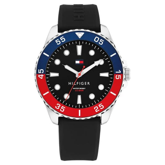 Tommy Hilfiger Quartz Analog Black Dial Black Silicone Strap Watch For Men
