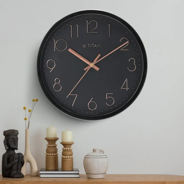 Titan Classic Black Wall Clock with Silent Sweep Technology - 30.8 cm x 30.8 cm (Medium)