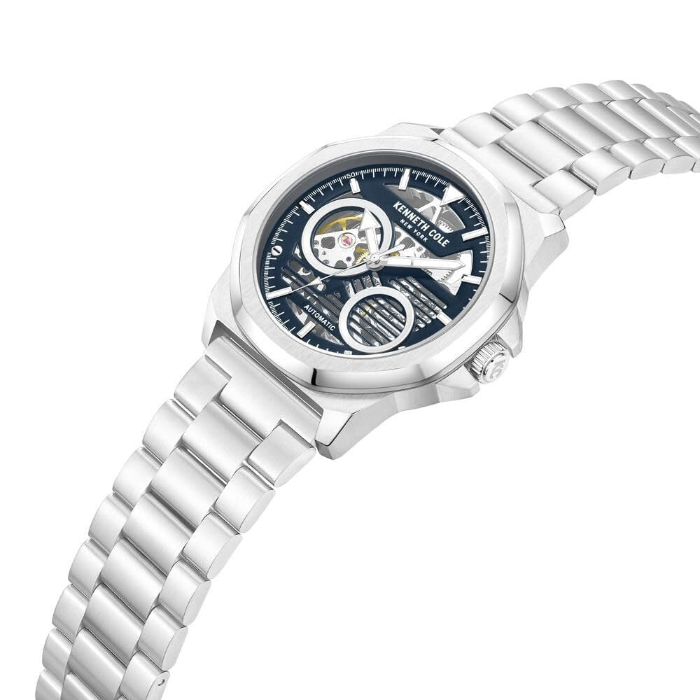 Kenneth Cole Automatic Blue Dial Silver Stainless Steel Strap Watch for Men - KCWGY0013602MN