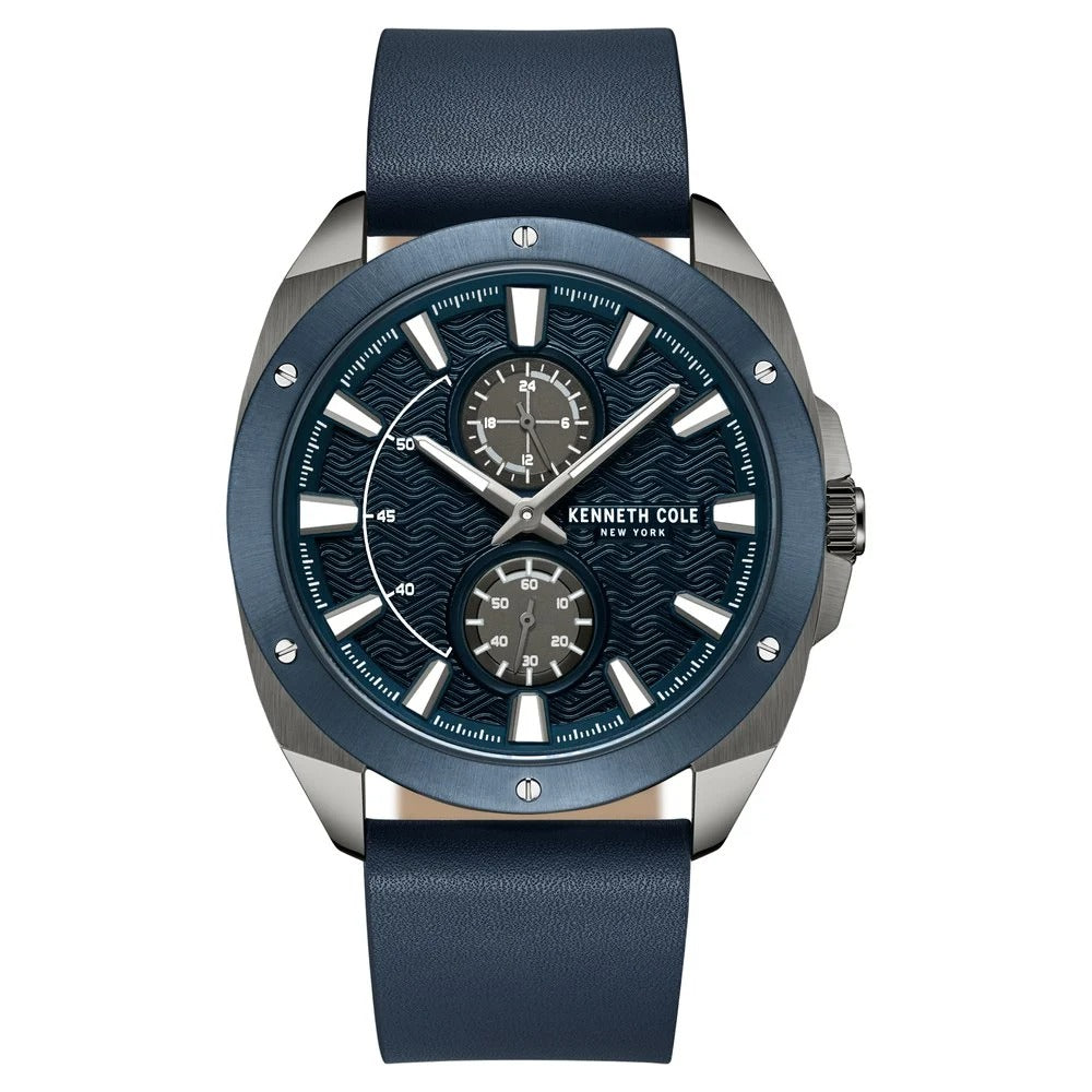 Kenneth Cole Quartz Multifunction Blue Dial Leather Strap Watch for Men