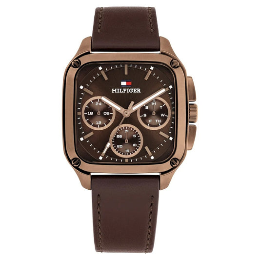 Tommy Hilfiger Quartz Multifunction Brown Dial Brown Leather Strap Watch For Men