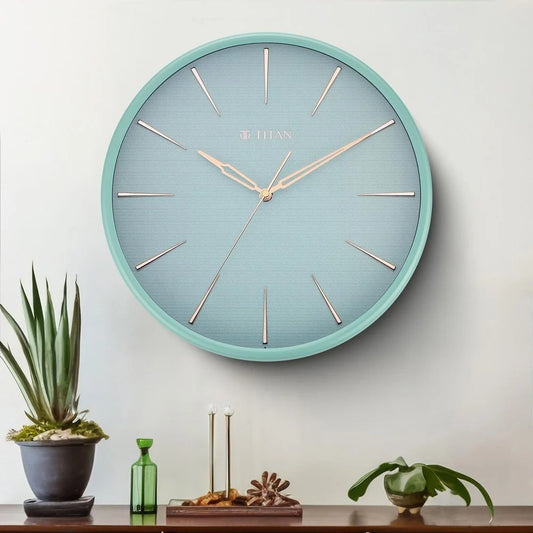 Titan Contemporary Peacock Green Wall Clock in a Matte Finish with a Textured Dial 32.5 x 32.5 cm (Medium)