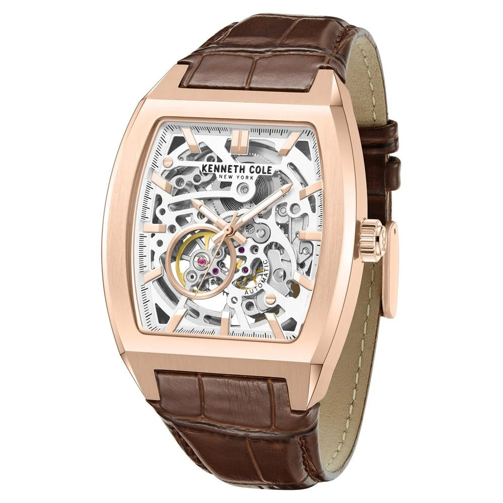 Kenneth Cole Automatic White Dial Leather Strap Watch For Men