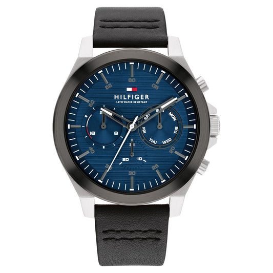 Tommy Hilfiger Blue Dial Black Colour Leather Strap Watch for Men