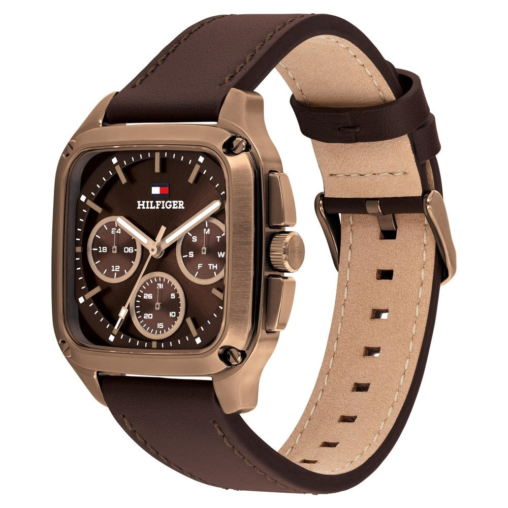 Tommy Hilfiger Quartz Multifunction Brown Dial Brown Leather Strap Watch For Men