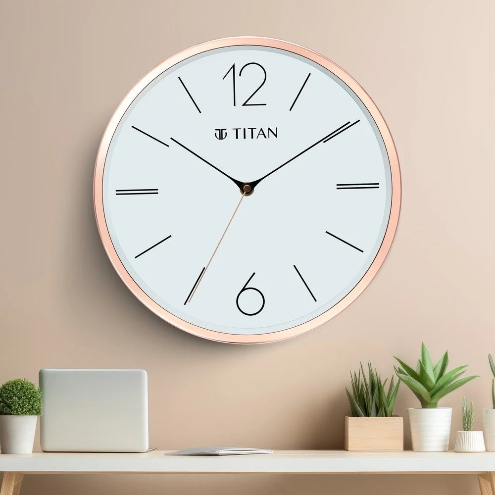 Titan Metallic Wall Clock White Dial Silent Sweep Technology with size 30 cm x 30 cm (Medium)