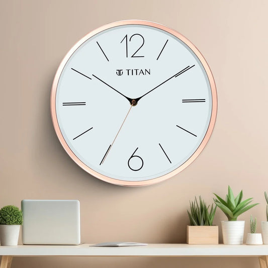 Titan Metallic Wall Clock White Dial Silent Sweep Technology with size 30 cm x 30 cm (Medium)