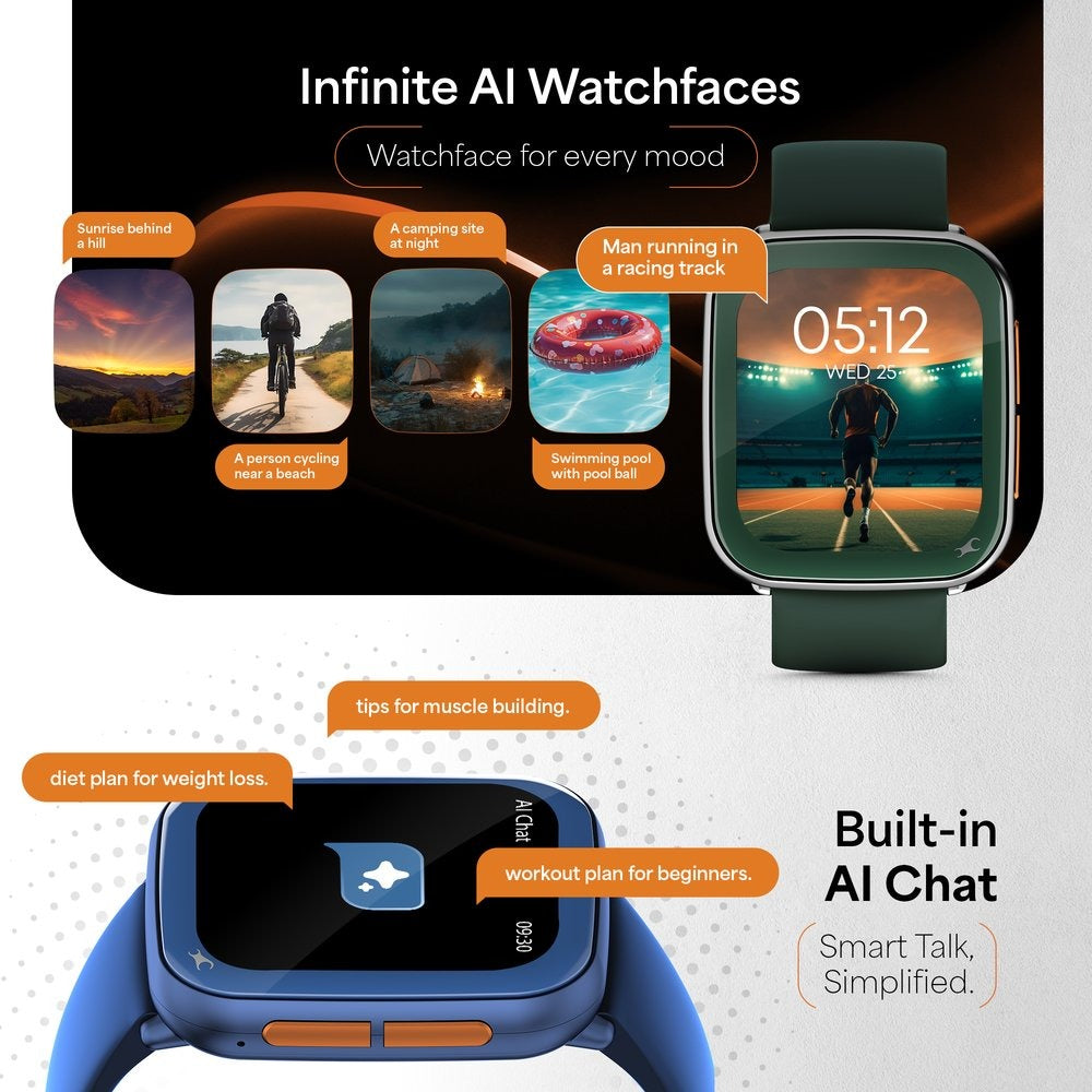 Fastrack Navstar Smartwatch 1.85" inch AMOLED Display, AI Chat, AI Watchface, Offline Voice Commands, 24/7 Health Suite