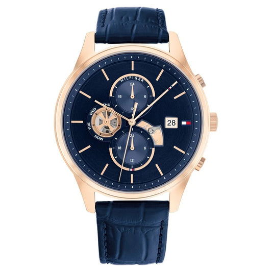Tommy Hilfiger Quartz Analog Blue Dial Blue Leather Strap Watch For Men