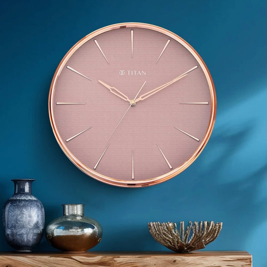 Titan Contemporary Rustic Pink Wall Clock in a Glossy Finish with a Textured Dial 32.5 x 32.5 cm (Medium)