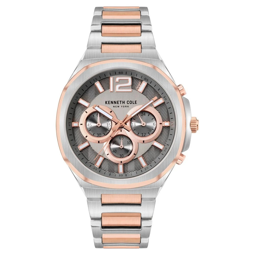 Kenneth Cole Quartz Chronograph Grey Dial Two Toned Stainless Steel Strap Watch For Men
