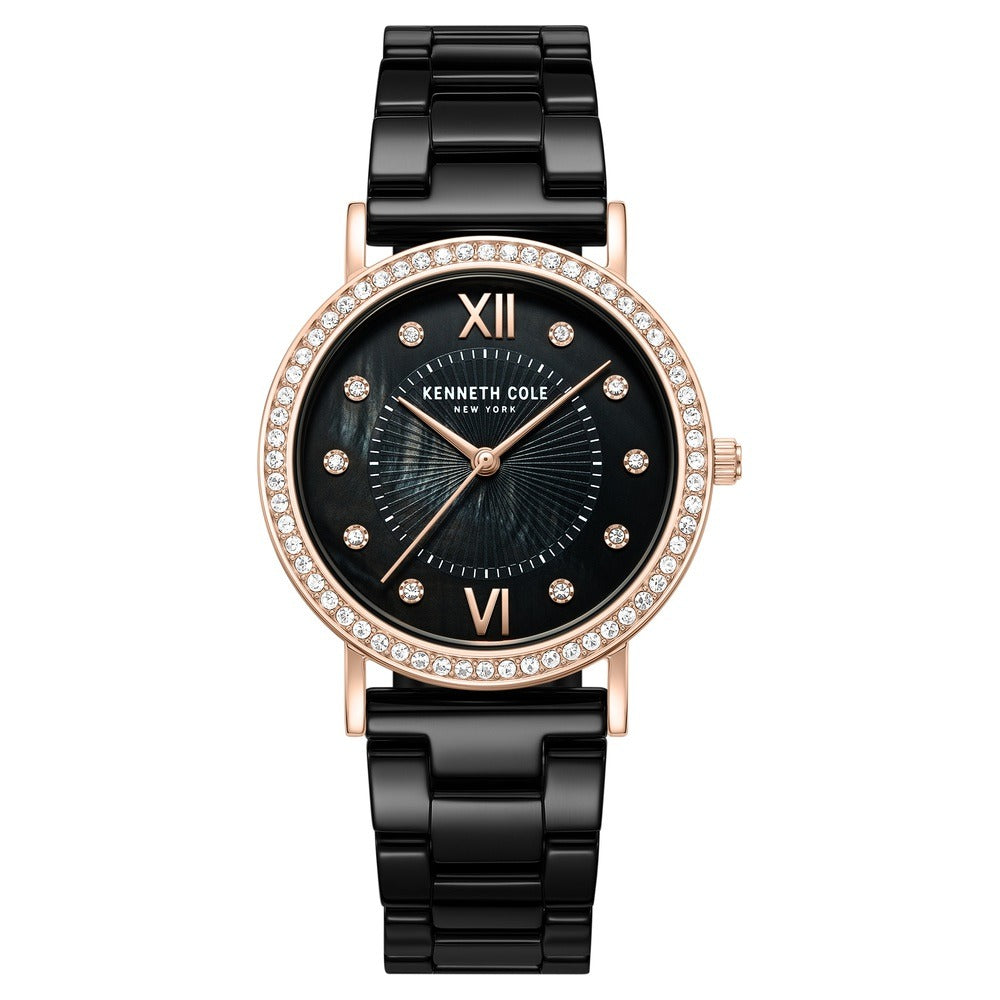 Kenneth Cole Quartz Analog Black Dial Black Ceramic Strap Watch For Women