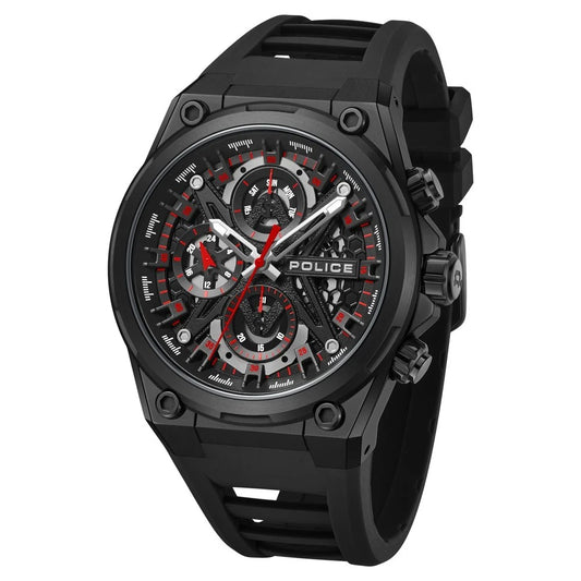 Police Multifunction Black Dial Silicone Strap Watch For Men