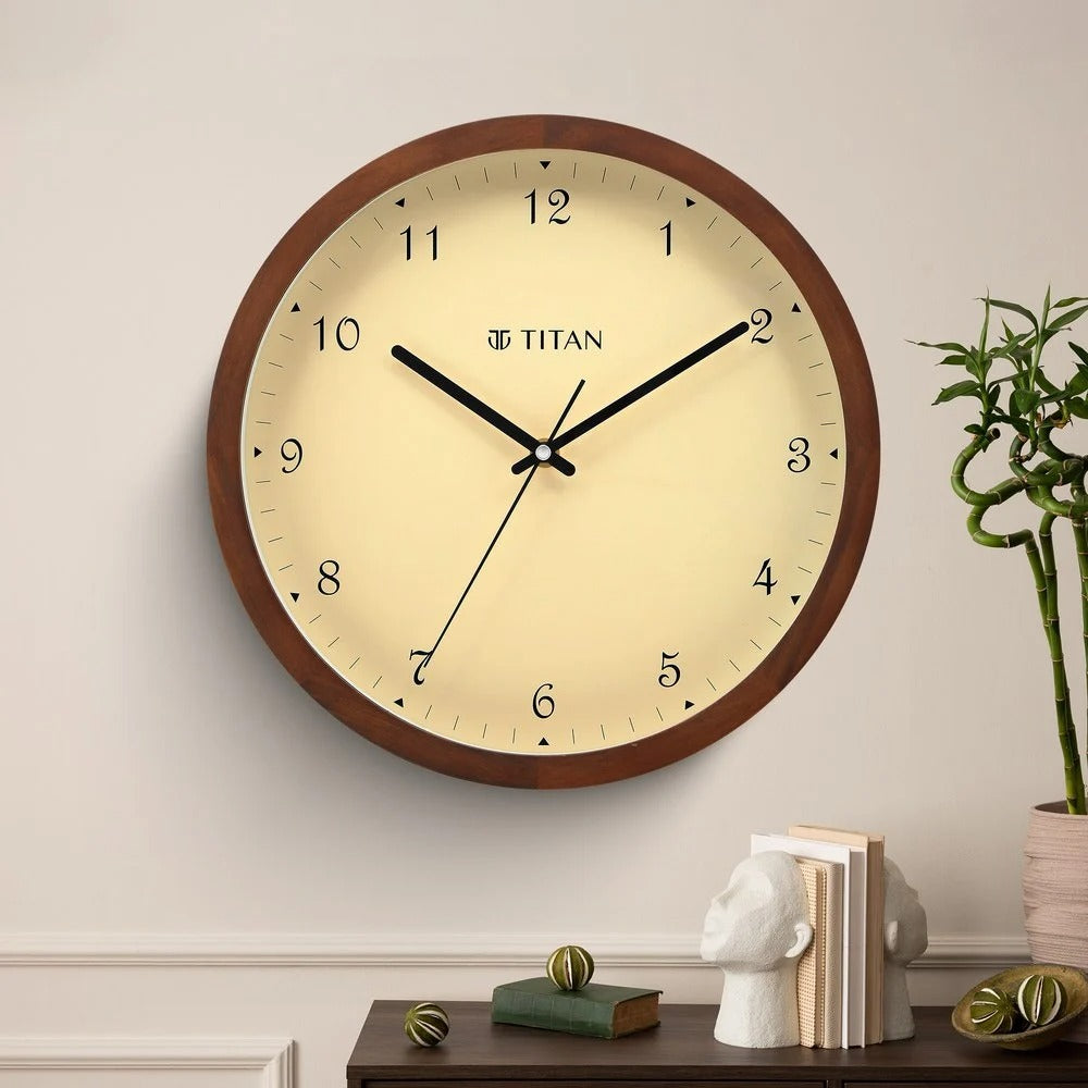 Titan Wooden Wall Clock Brown Dial with Silent Sweep - 30 cm x 30 cm (Medium)