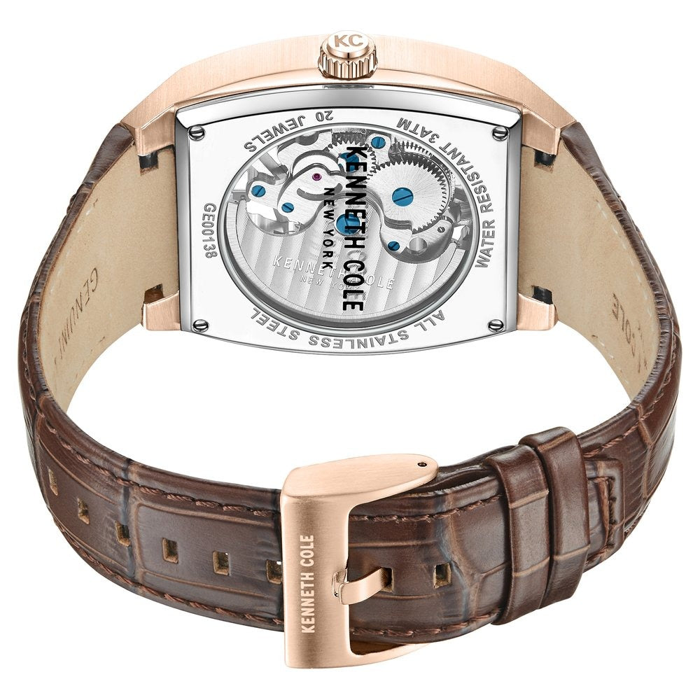 Kenneth Cole Automatic White Dial Leather Strap Watch For Men