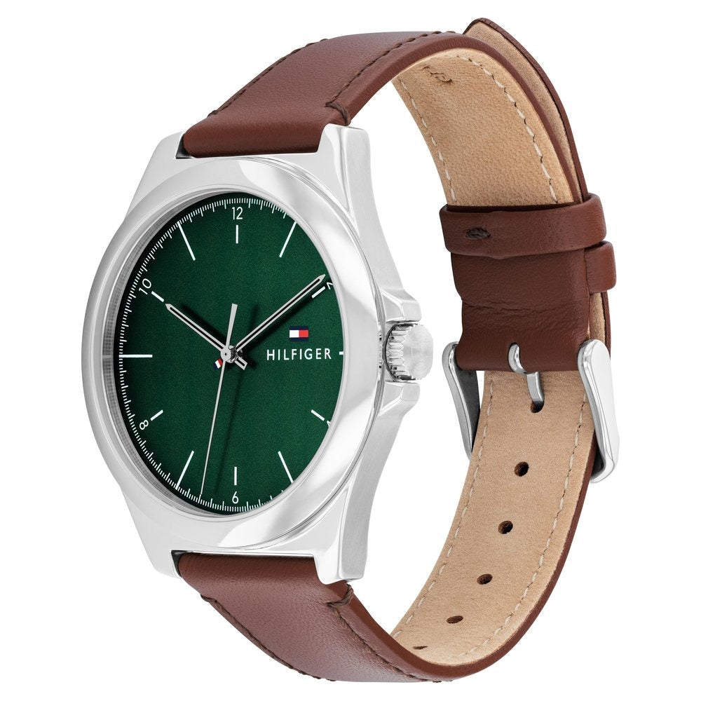 Tommy Hilfiger Quartz Analog Green Leather Strap for Men