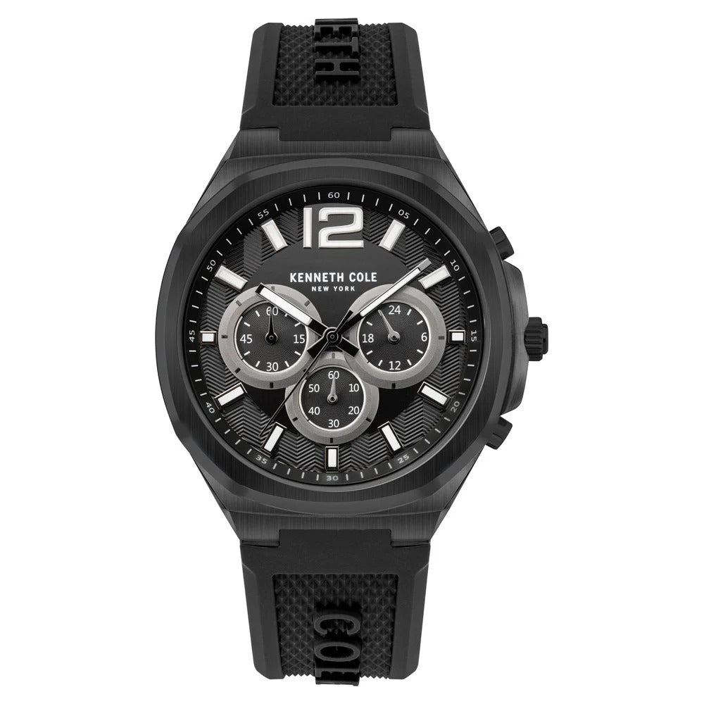 Kenneth Cole Quartz Chronograph Black Dial Silicone Strap Watch for Men