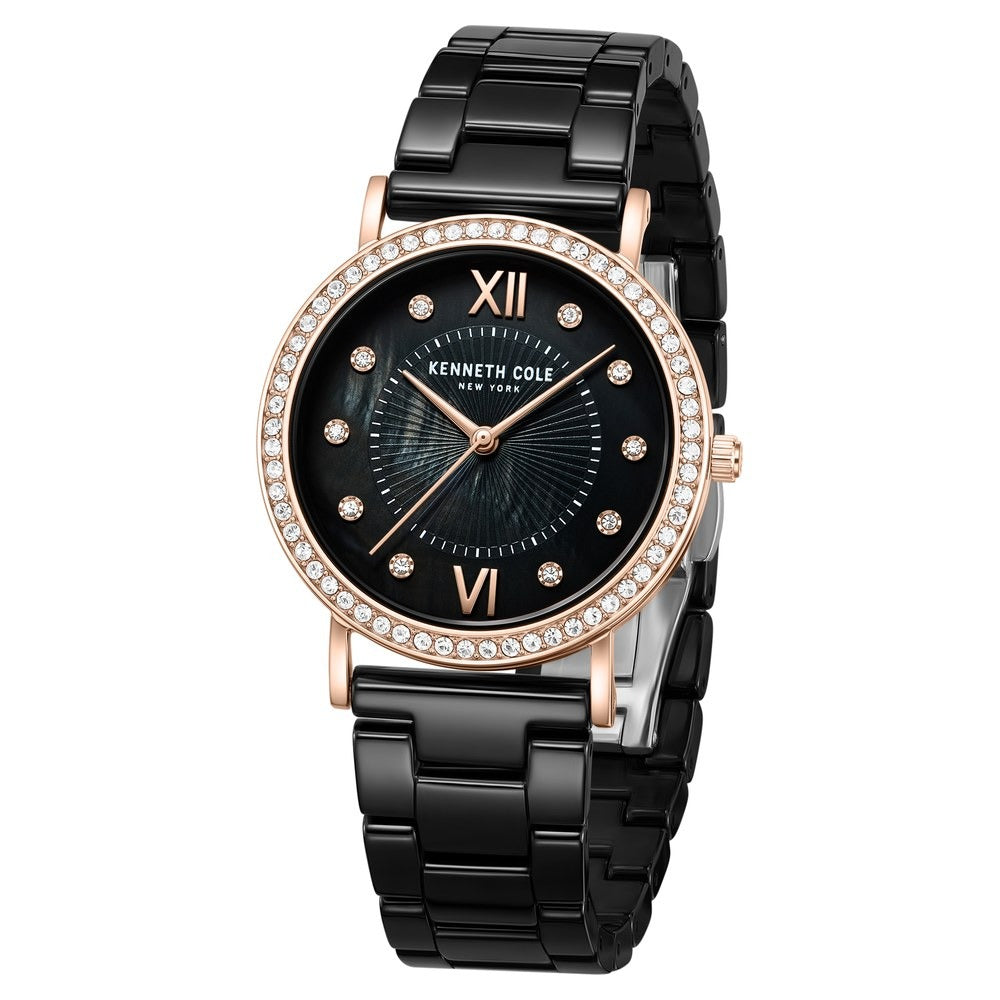 Kenneth Cole Quartz Analog Black Dial Black Ceramic Strap Watch For Women