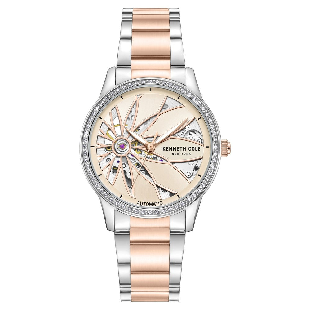 Kenneth Cole Automatic Rose Gold Dial Two Toned Stainless Steel Strap Watch For Women