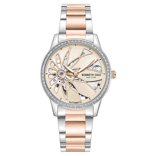 Kenneth Cole Automatic Rose Gold Dial Two Toned Stainless Steel Strap Watch For Women