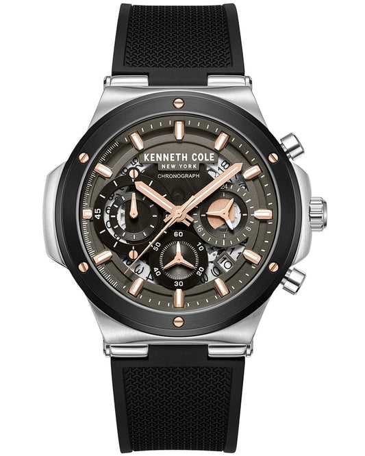 Kenneth Cole Quartz Chronograph Black Dial Black Silicone Strap Watch For Men