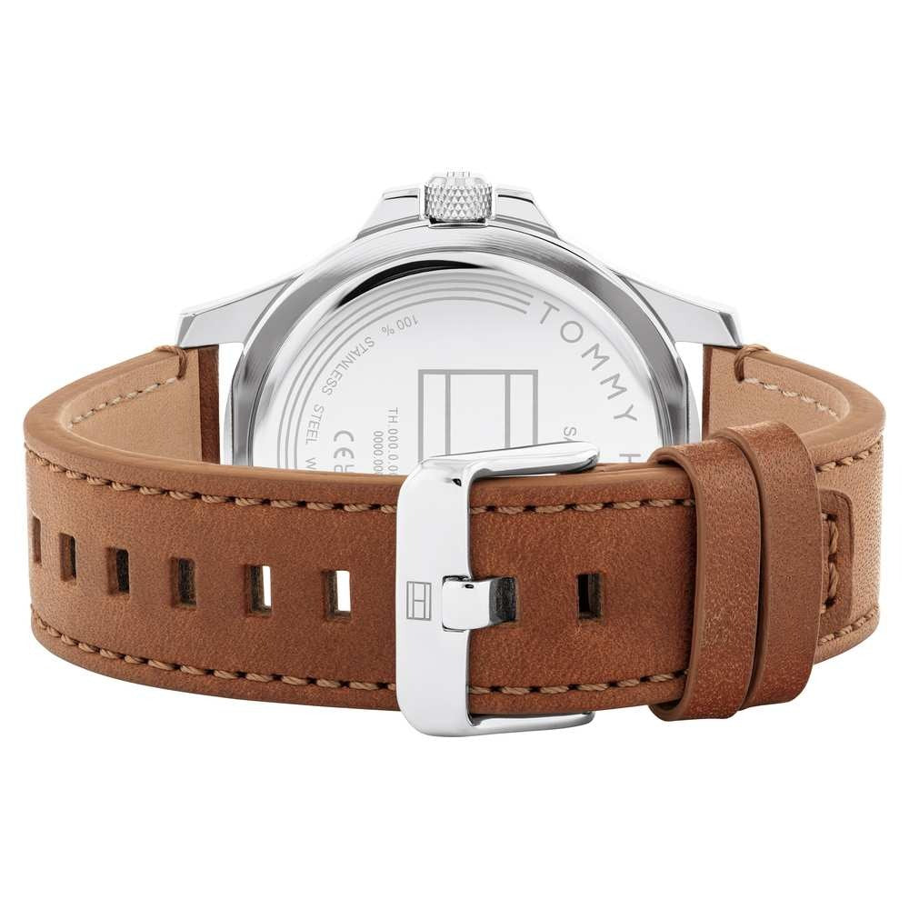 Tommy Hilfiger Quartz Analog with Date Blue Dial Brown Leather Strap Watch For Men