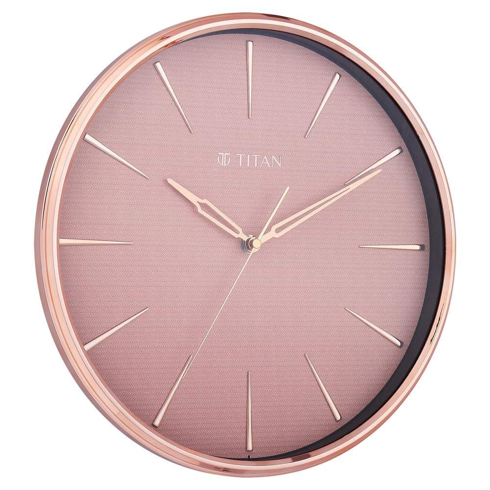 Titan Contemporary Rustic Pink Wall Clock in a Glossy Finish with a Textured Dial 32.5 x 32.5 cm (Medium)