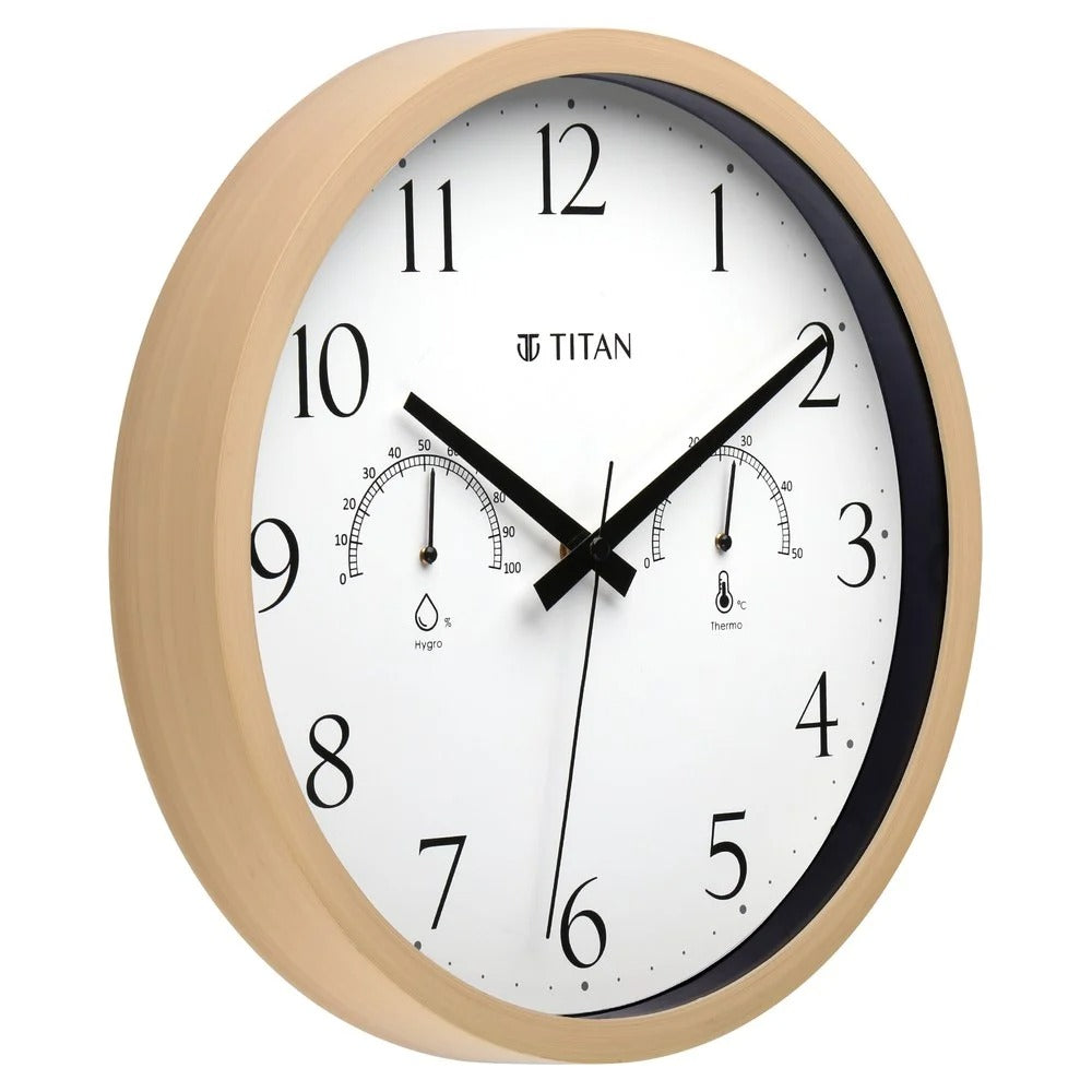 Titan Chic 30 cm Wooden Wall Clock with Smart Climate Monitoring