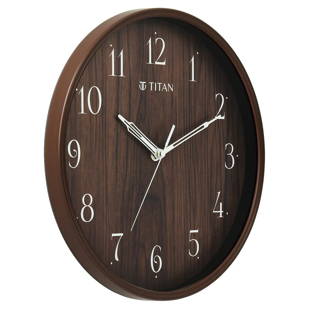 Titan Contemporary Wall Clock Quartz Analog Analog Dark Brown Dial - Size 31 cm x 31 cm (Medium)