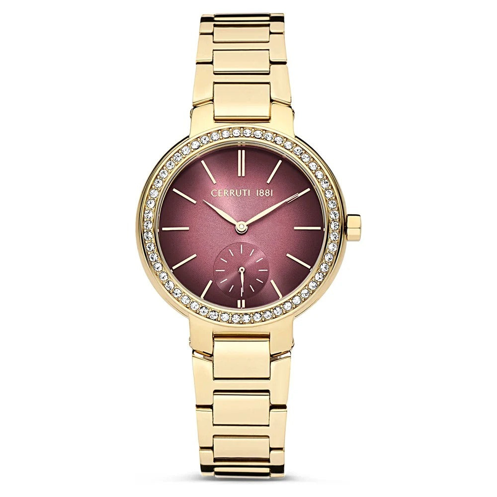 Cerruti 1881 Quartz Multifunction Red Dial Stainless Steel Strap Watch for Women