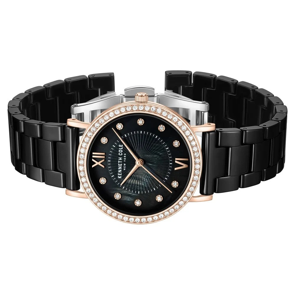 Kenneth Cole Quartz Analog Black Dial Black Ceramic Strap Watch For Women