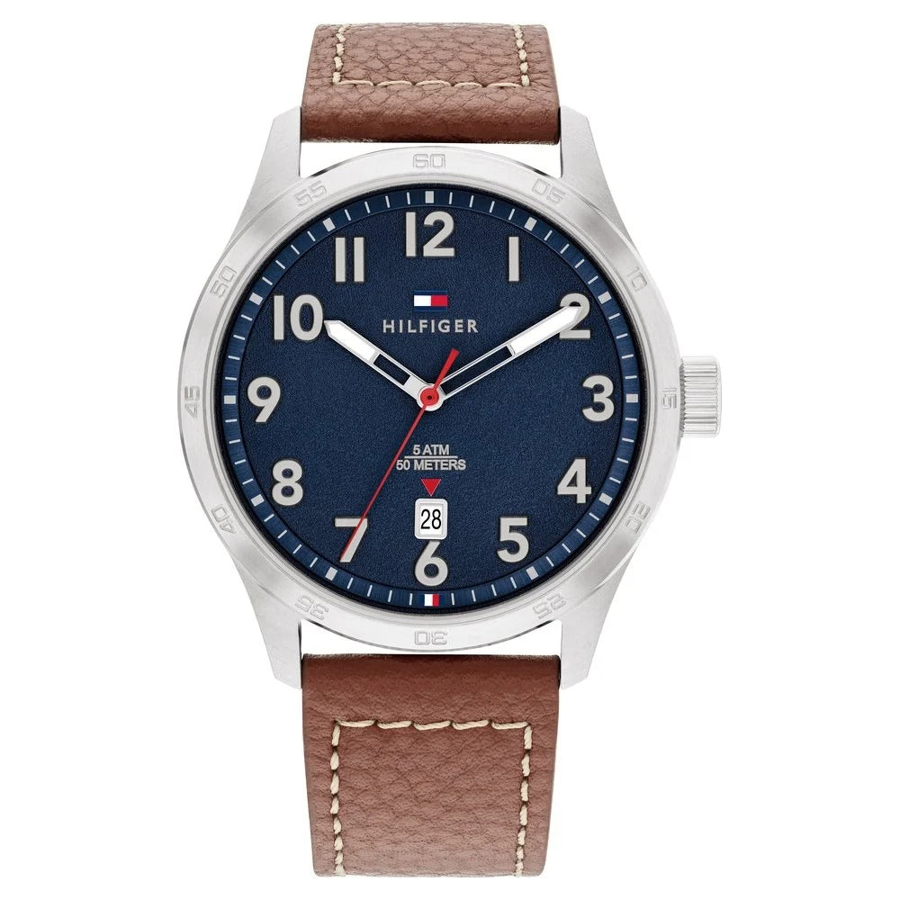 Tommy Hilfiger Quartz Analog with Date Blue dial Leather Strap Watch for Men