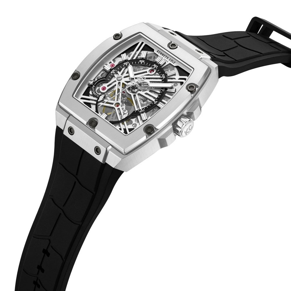 Kenneth Cole Automatic Silver Dial Black Colour Silicone Strap Watch For Men