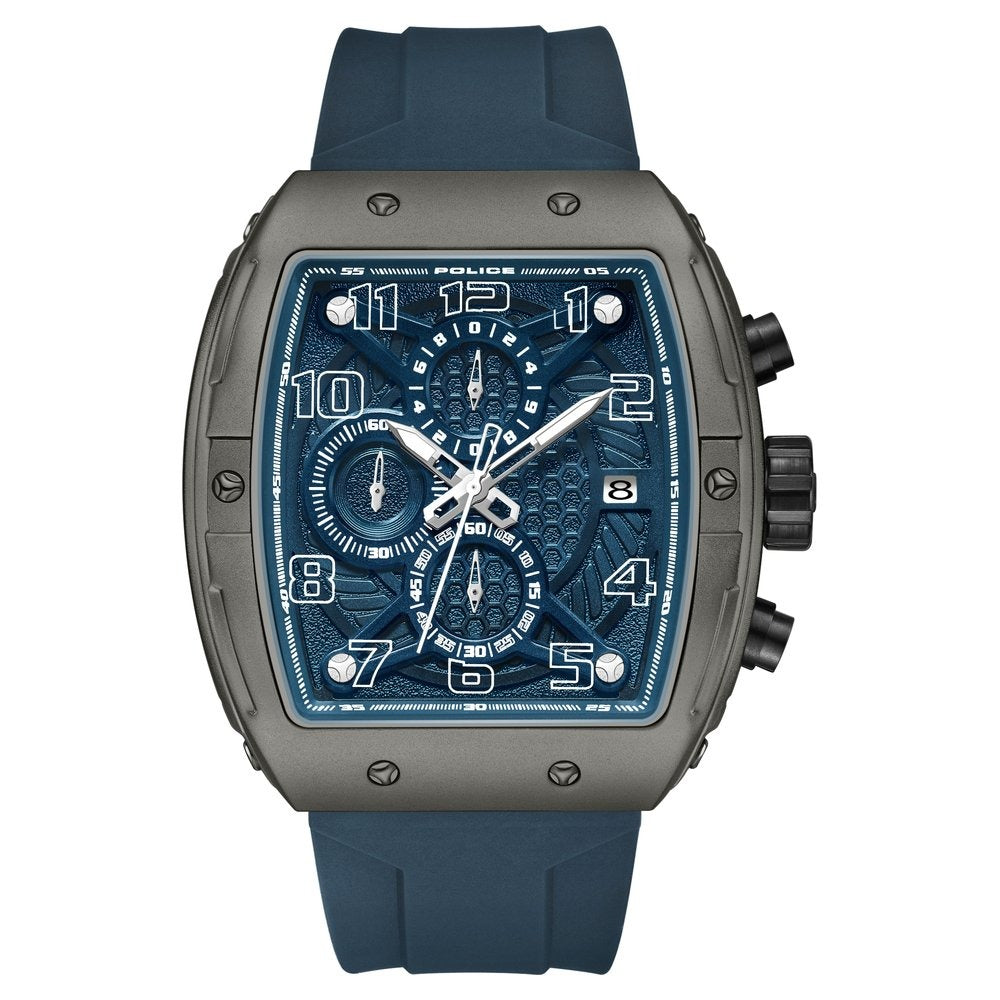 Police Chronograph Blue Dial Blue Color Silicone Strap Watch For Men