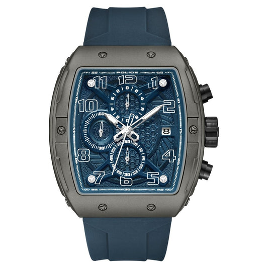 Police Chronograph Blue Dial Blue Color Silicone Strap Watch For Men