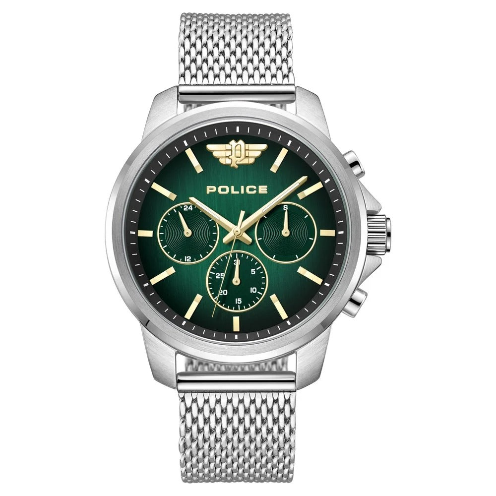 Police Multifunction Black Dial Silver Metal Strap Watch For Men