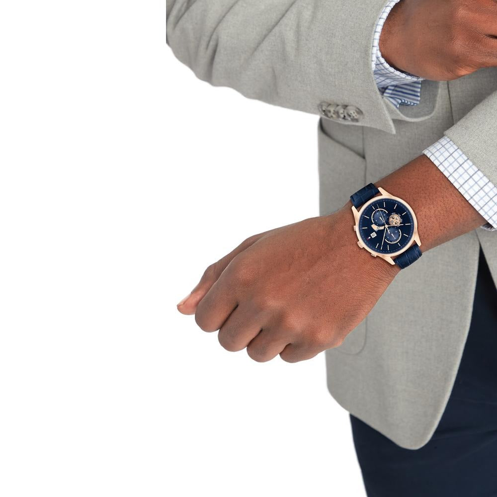 Tommy Hilfiger Quartz Analog Blue Dial Blue Leather Strap Watch For Men