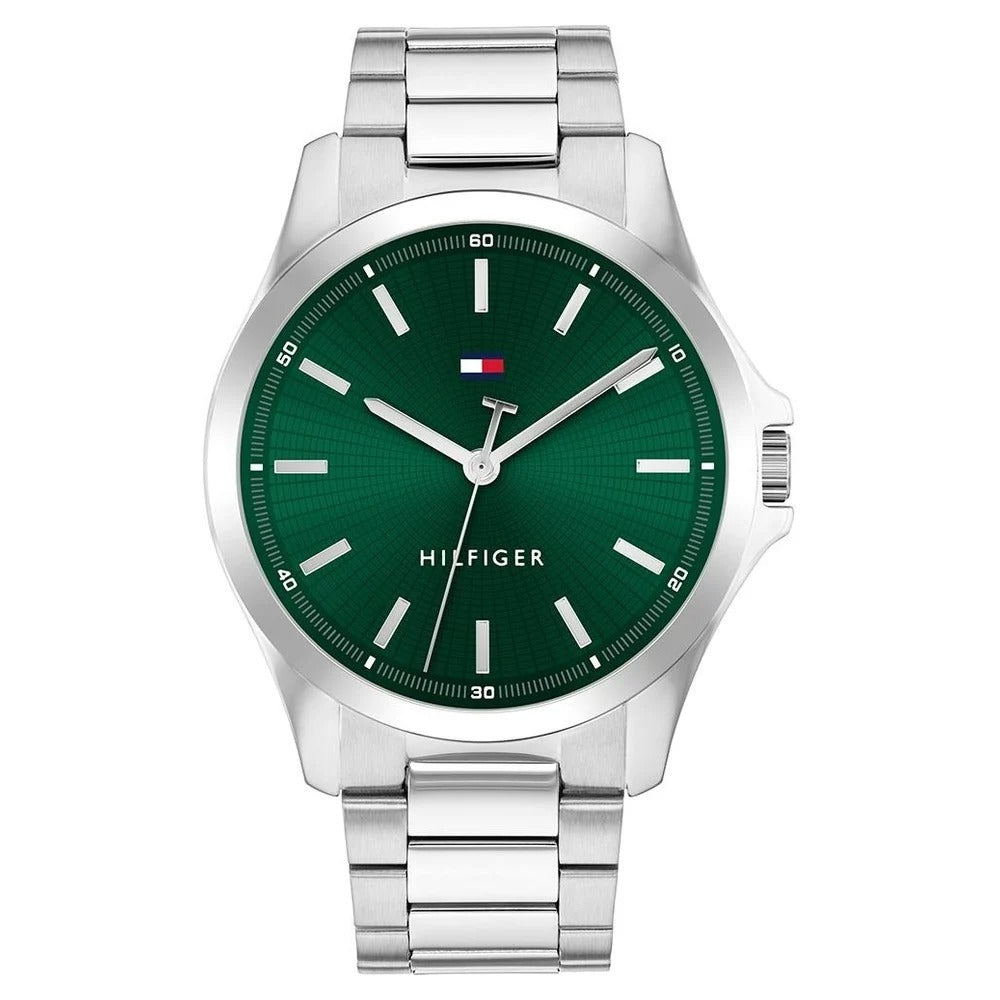 Tommy Hilfiger Quartz Analog Green Dial Silver Stainless Steel Strap Watch For Men